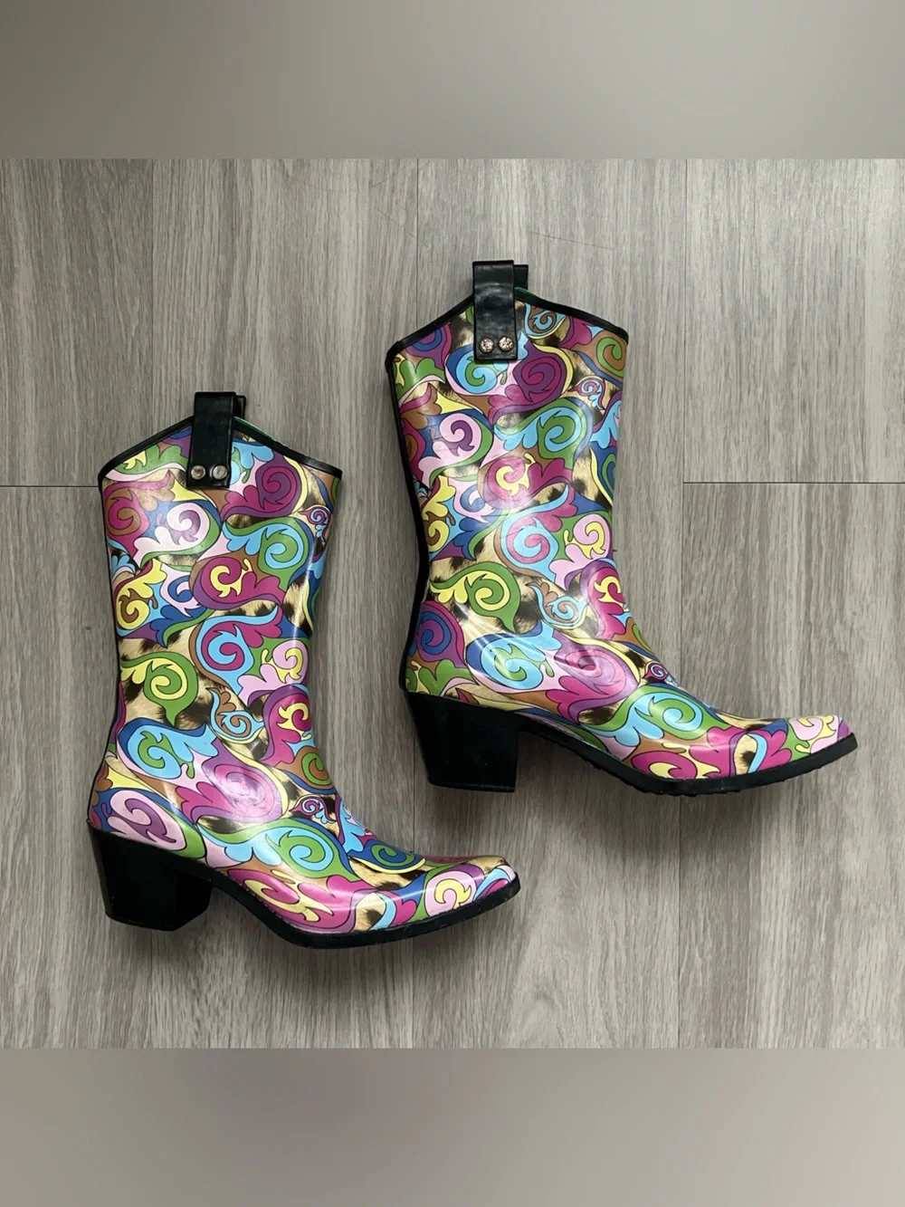 Smoky Boots Colorful Psychedelic Swirl Print Western Cowboy Boots Women’s Size 7